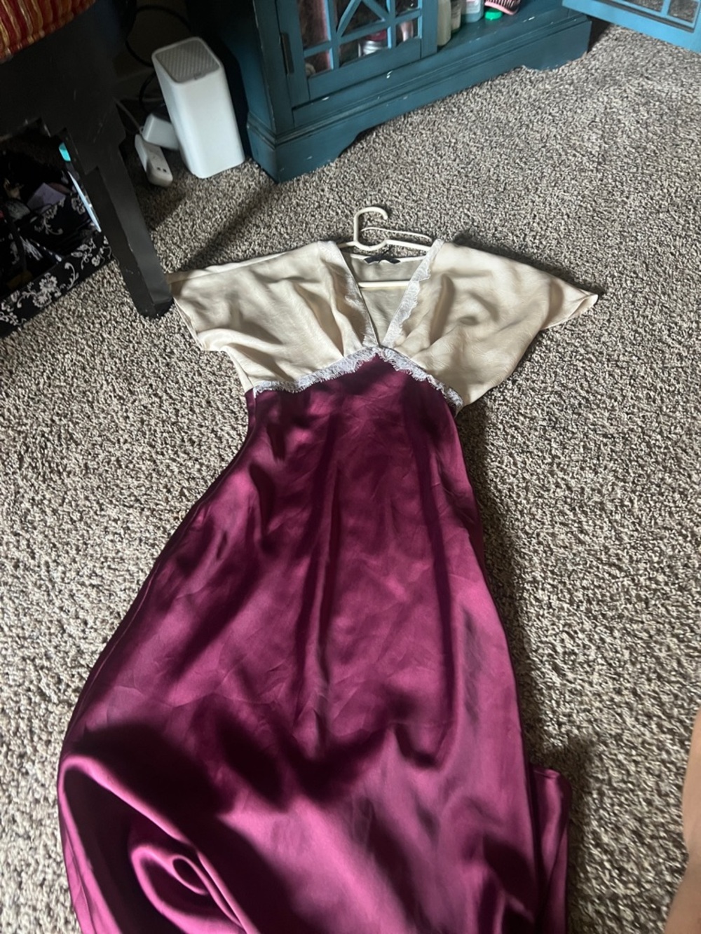 Zara Cream and Deep Magenta Satin Slip Dress